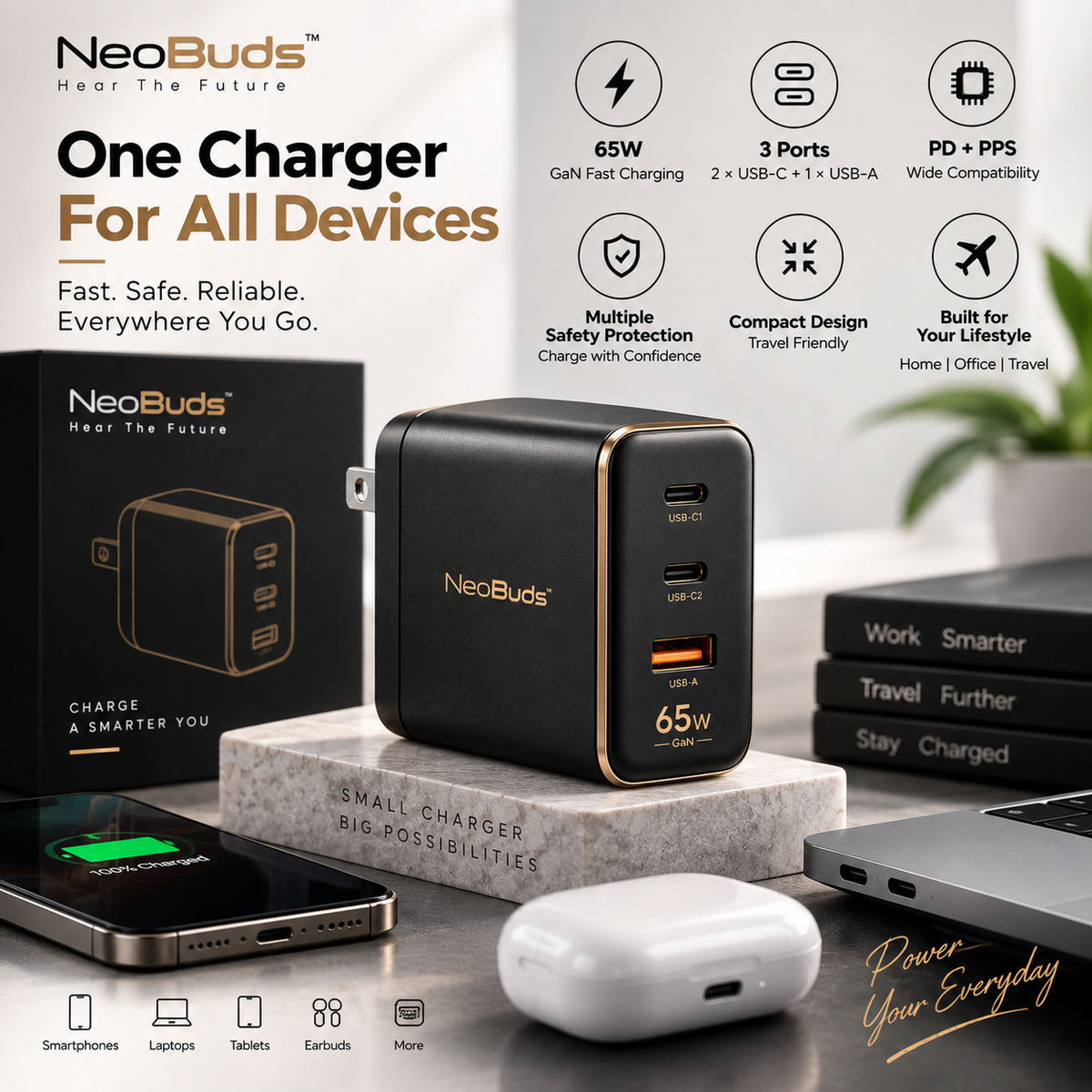 NeoBuds ChargeCore 65 – 65W GaN Fast Charger