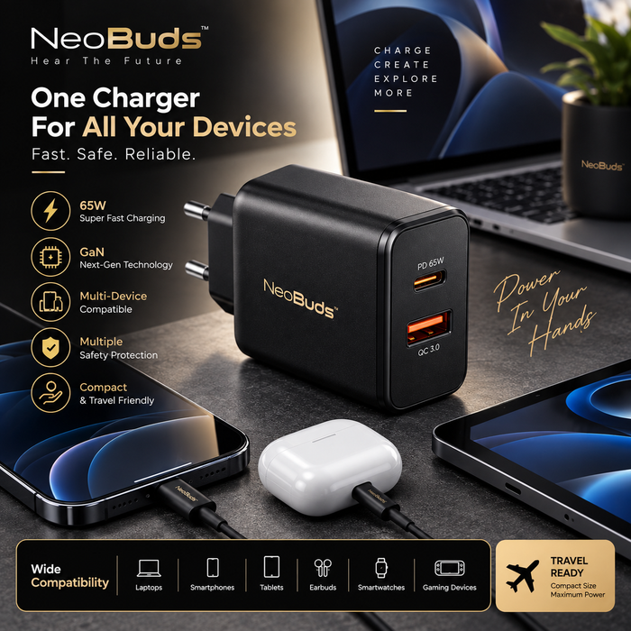 NeoBuds ChargeCore 65 – 65W GaN Fast Charger