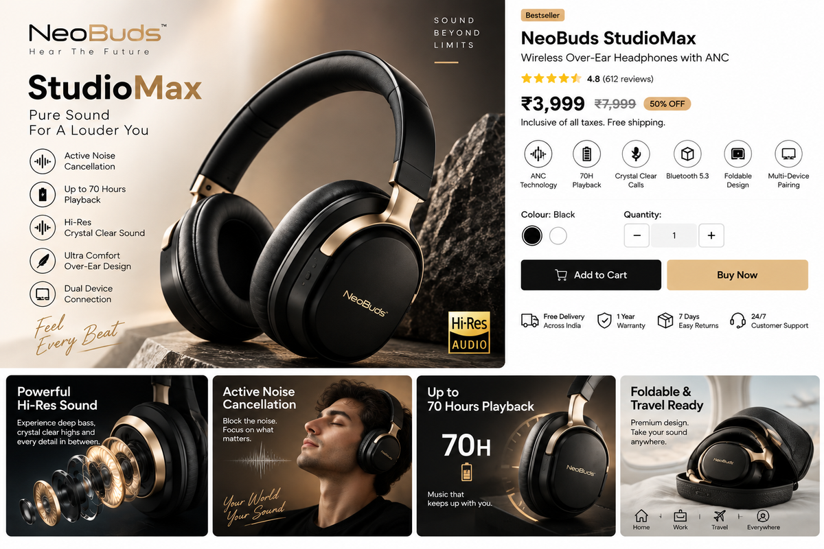 NeoBuds StudioMax – Wireless Over-Ear Headphones with ANC